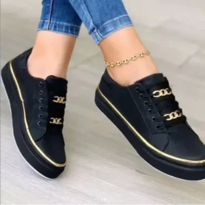 Jojofab Women Thick Bottom Chain Casual Round Toe Fashion Pu Sneakers